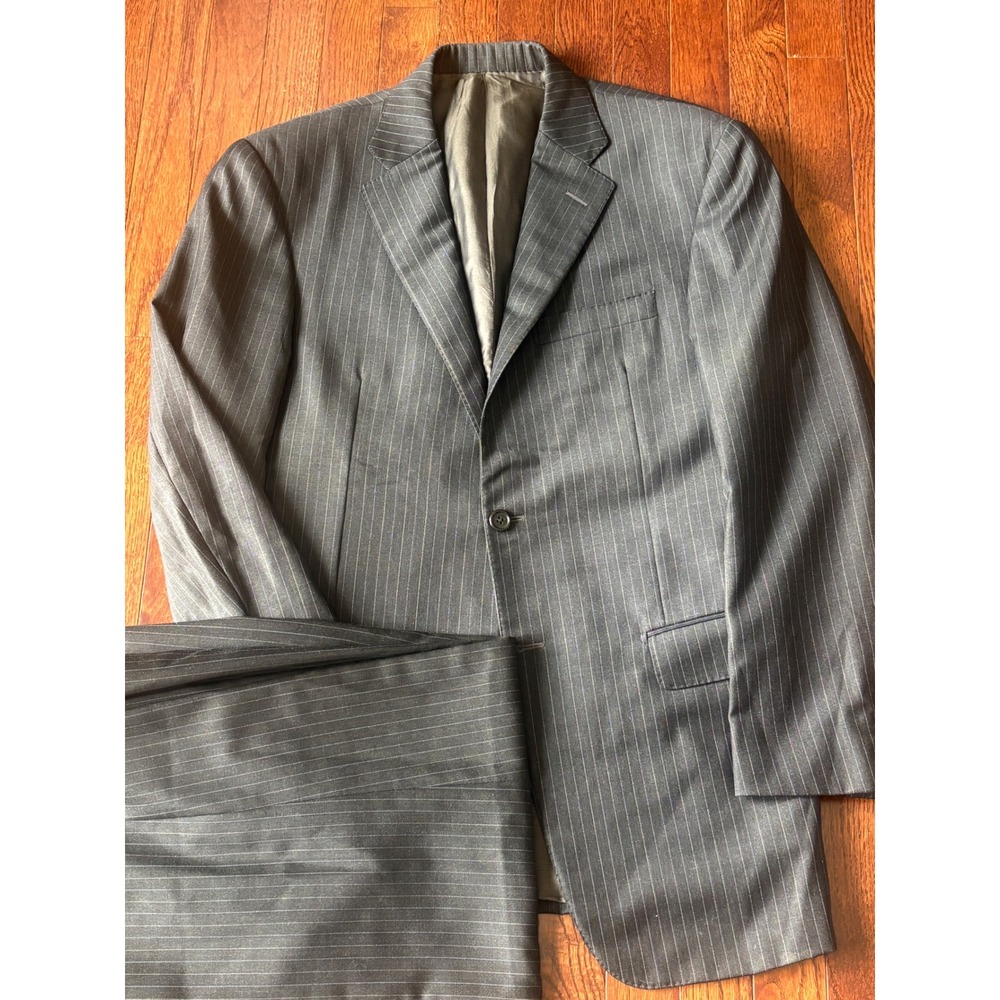 Hickey Freeman Suit Mens 40R 32x30 Charcoal Gray Pinstripe Wool 2 Piece USA